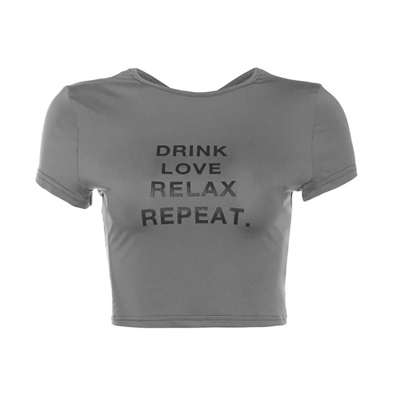 Weird Puss Casual T-Shirt Monogram Y2K  Women Shorts Sleeve Shirring Crop Tops Chic Hot Hot Girl Wild Streetwear Tees