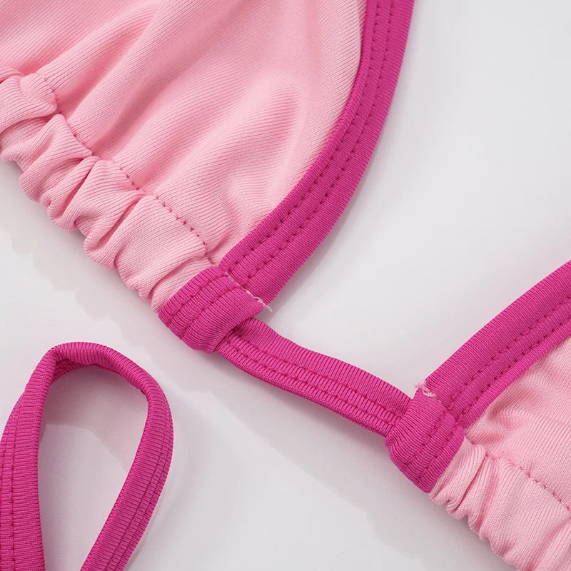 Weird Puss Contrast Bandage 2 Piece Set Women Sexy Halter Mini Bra+Skinny Swim Shorts Vacation Beach Party Style Trend Swimsuits