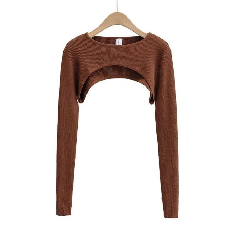 O-neck Women Long Sleeve Crop Top