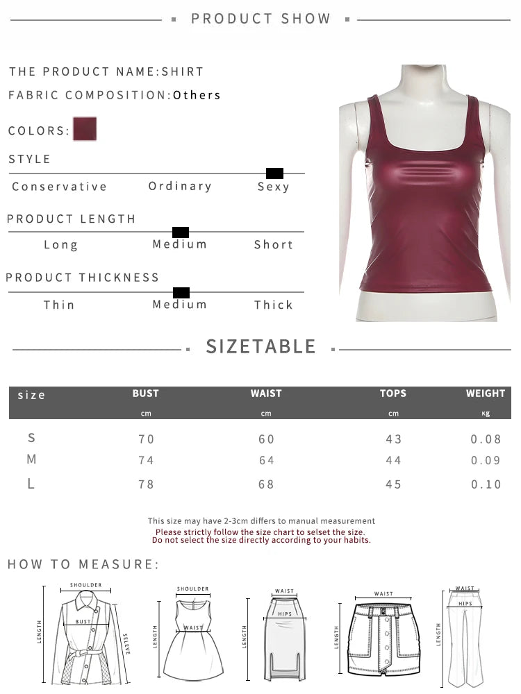 Weird Puss Faux Leather Camisole Tops Women Y2K Coquette Square Collar Skinny Midnight Street Club Trend Hottie Wild Basic Vest
