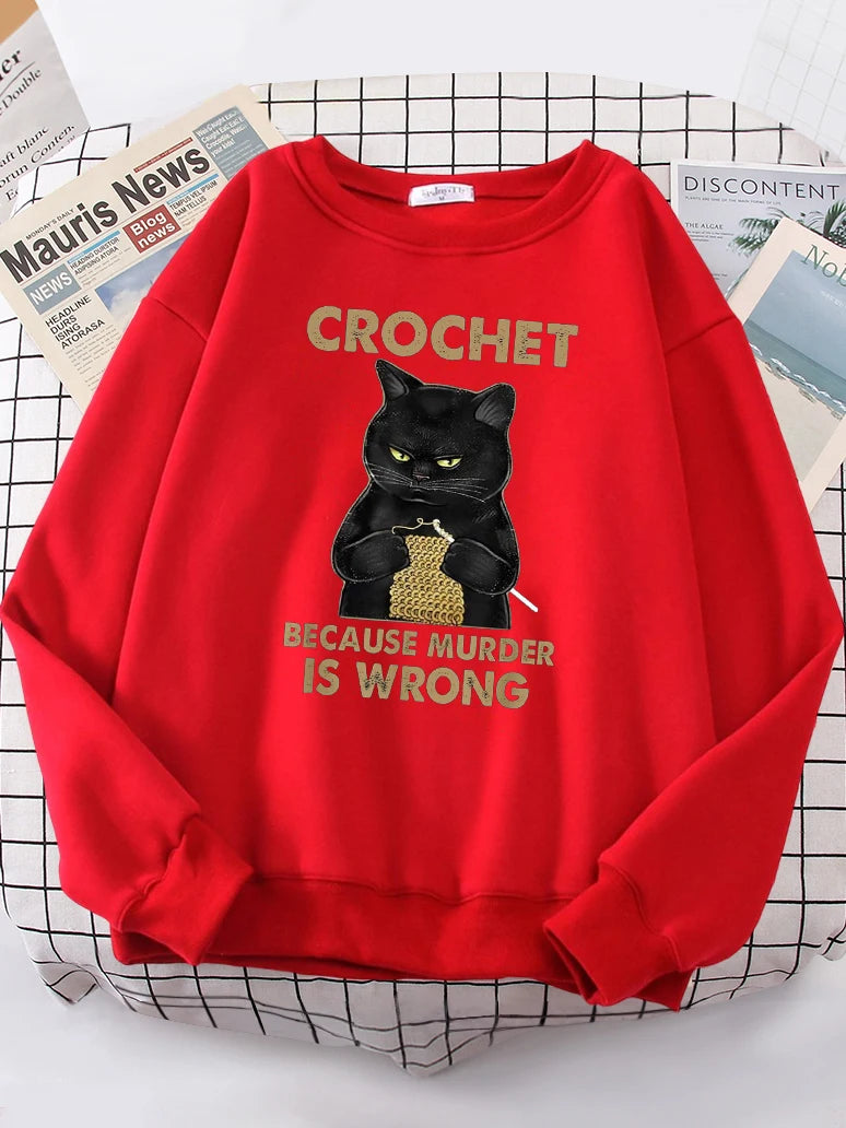 Crochet Because Murder Is Wrong Women's Hoody Fashion Fit Sweatshirt Casual Fleece Oversized Hoody Hip Hop All-match Tracksuit