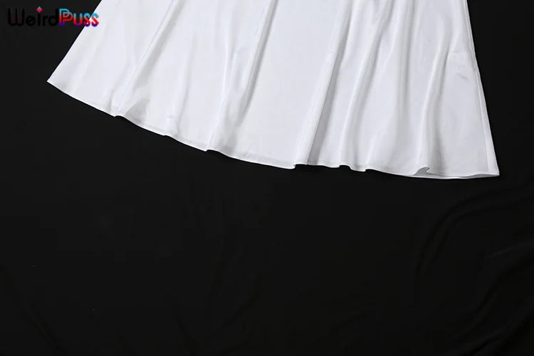 Weird Puss Y2K W-Neck Dress Women Summer Trend Sleeveless Backless Mesh Silk Patchwork elegant Birthday Party Prom Loose Bodycon