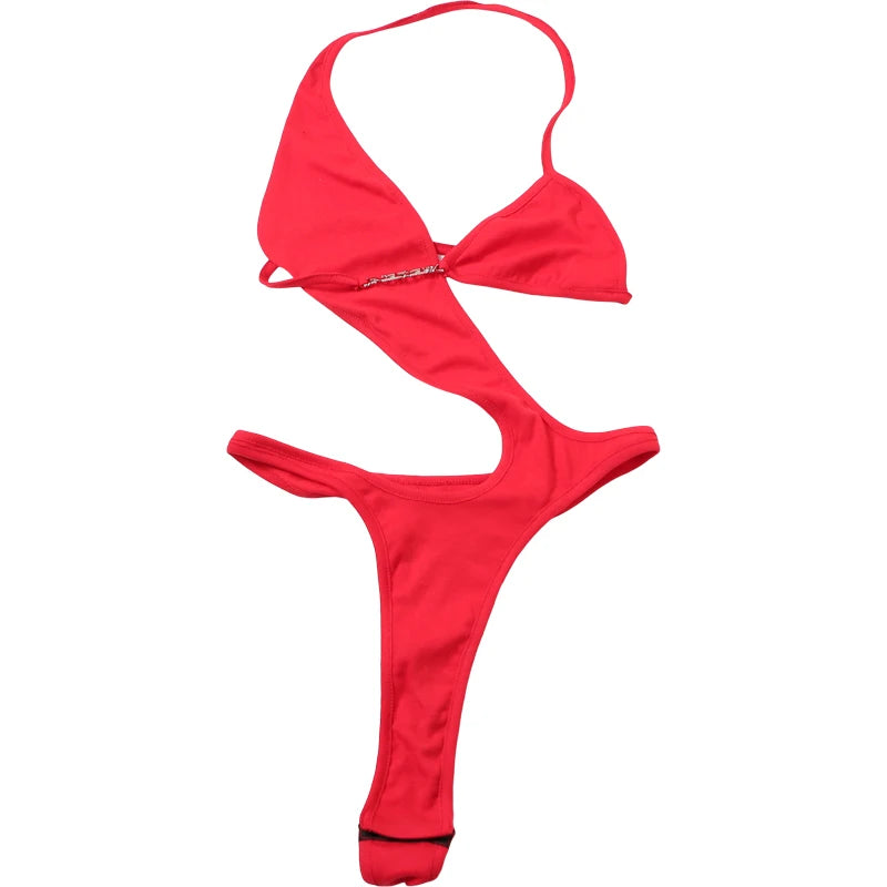 Weird Puss Sexy Bodysuit Women Asymmetry Halter Letter Chain Backless Waistless Hottie Skinny Stretch Street Clubwear Body Tops