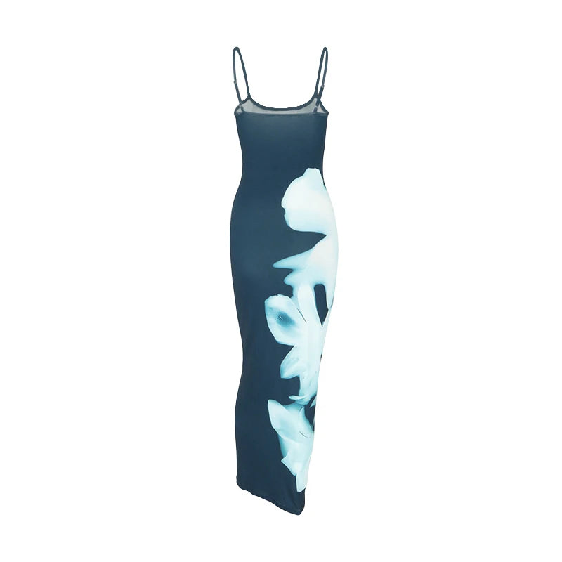 Summer Women's Dresses New Fashion Print Sleeveless Backless Bodycon Sexy Maxi Dresses Casual Streetwear Club Elegant Lady Dress