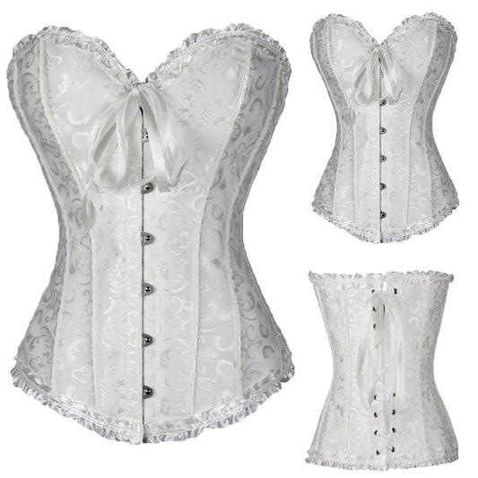 HEZIOWYUN Women's Sexy Vintage Lace-up Bow Decor Corset Bustier Tops Boned Waist Trainer Body Shapwear Slim Plus Size Underwear