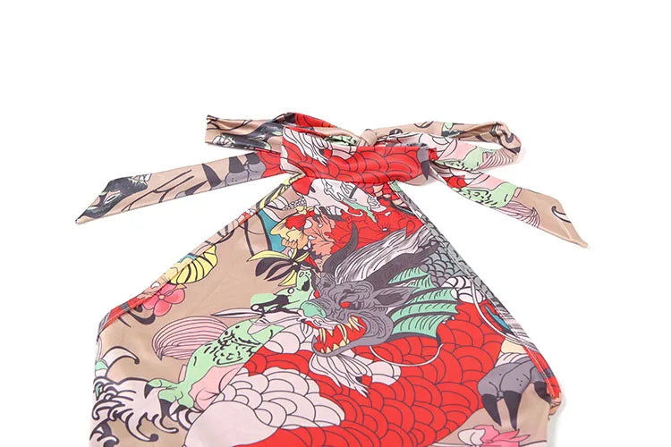 Weird Puss Colorful Print Romper Women Halter Bandage Summer Sexy Hipster Backless Activity Workout Fit Tight Stretch Playsuits