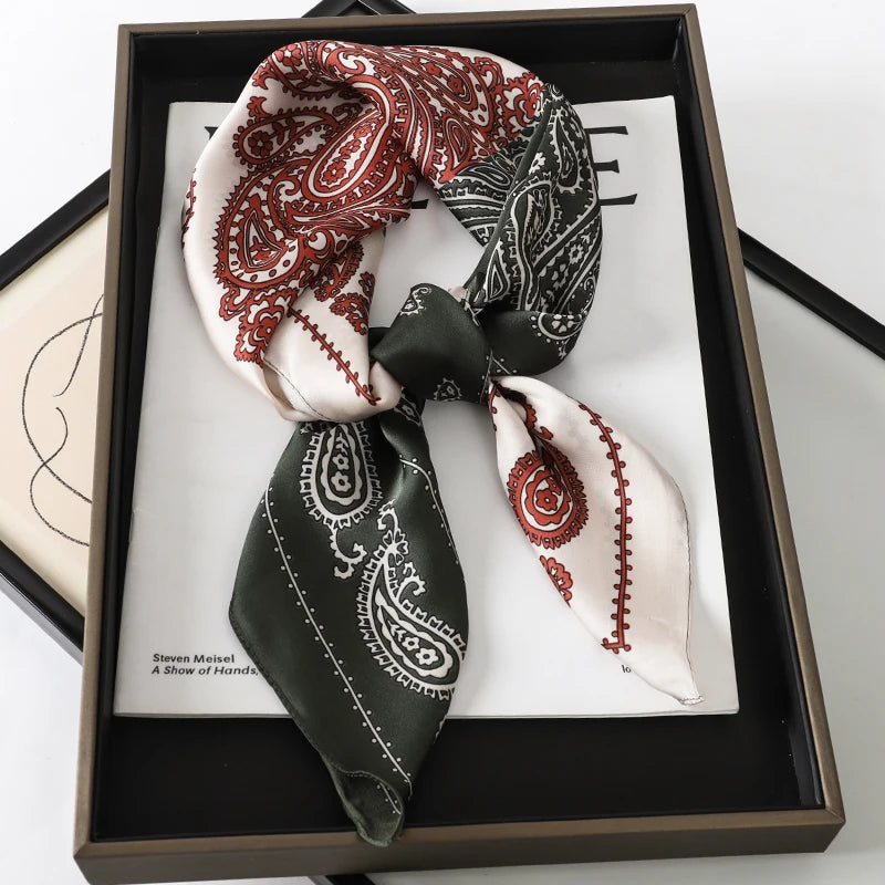 60Colors Luxury Scarf Women 70*70Cm Silk Feel Square Hair Wrapping Foulard Satin Shawl Big Size Head Bandana Hijab Handkerchief