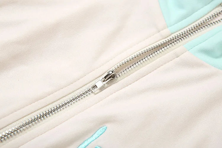 Weird Puss Casual Women 2Piece Set Letter Embroidery Zip Crop Jacket+Widewaist Shorts Matching Streetwear Stretch Sporty Outfits