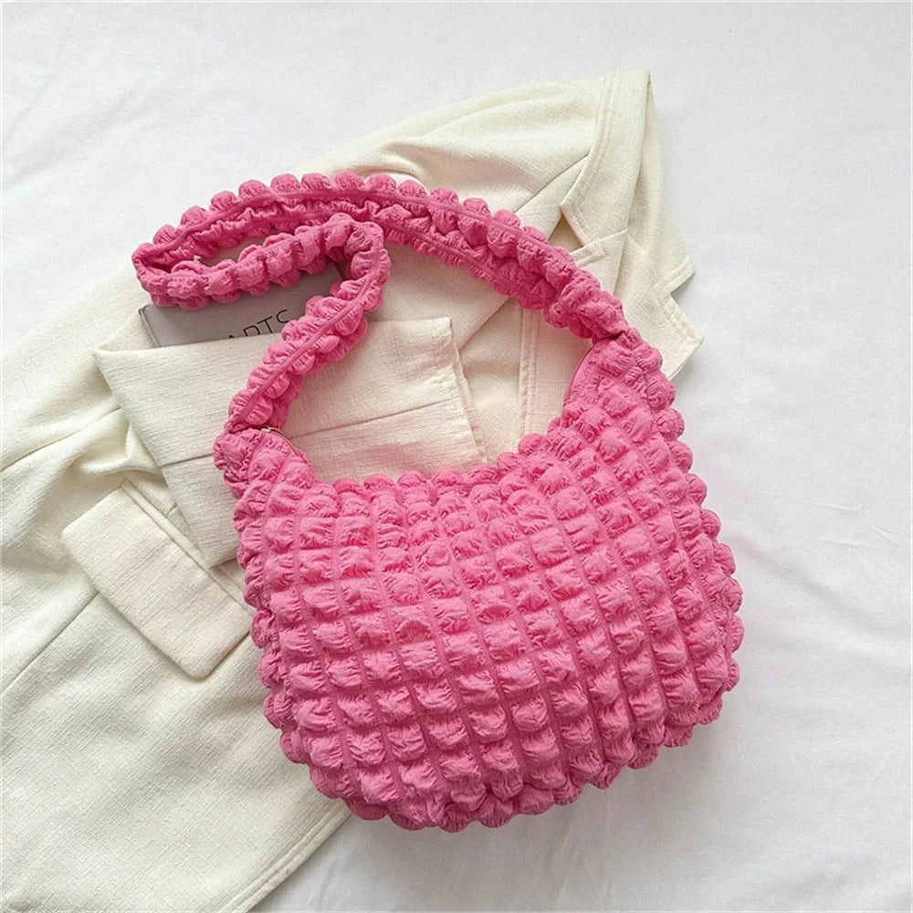 Pleated Embroidered Plaid Shoulder Bag – Crossbody & Underarm Bag, Stylish Large Capacity Quilted Tote for Women
