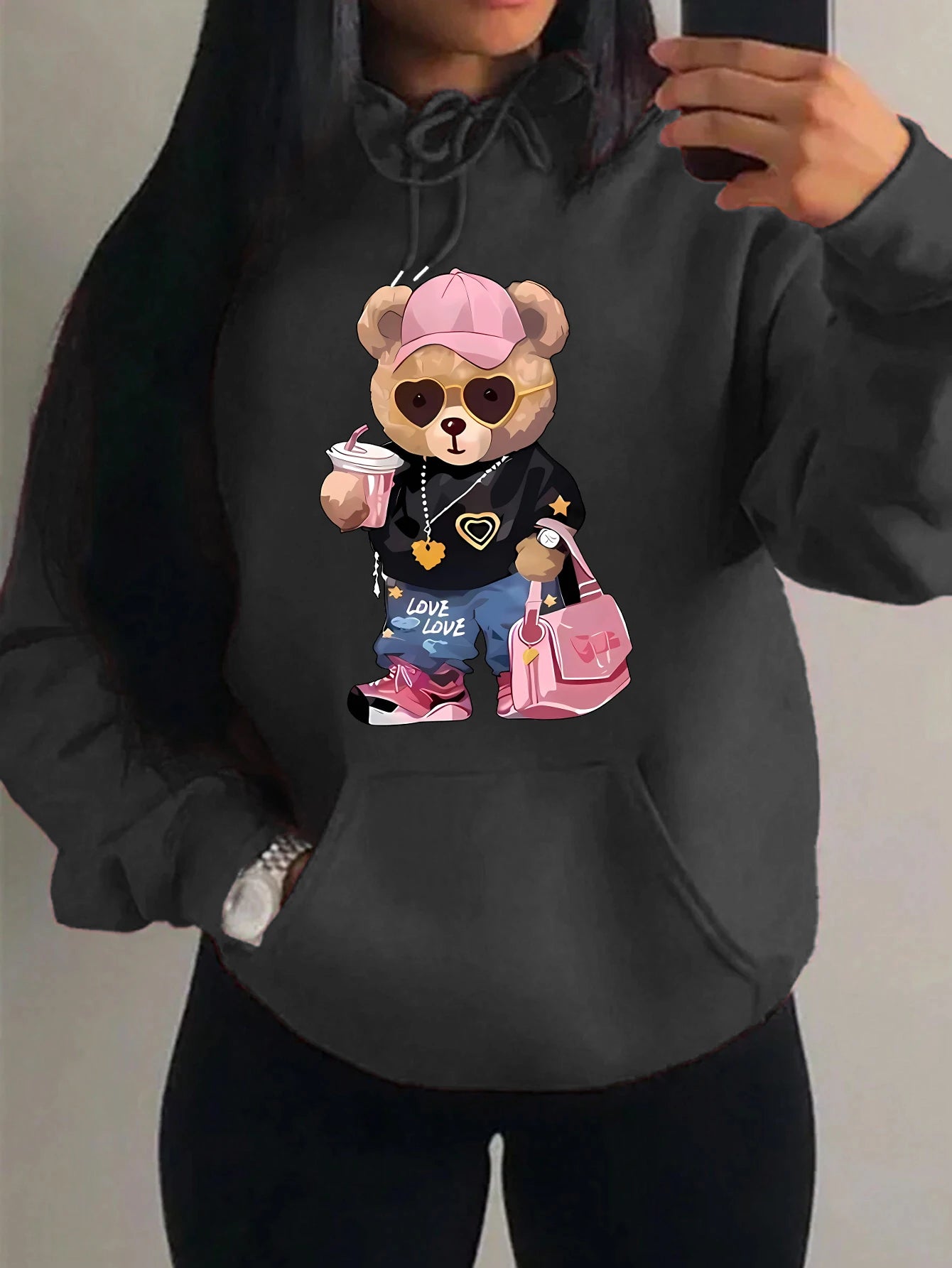 Cool Bear Sister Pattern Creative Design Women Clothes Creativity Fleece Hoodie Harajuku Pocket Pullovers Funny Autumn Hoody
