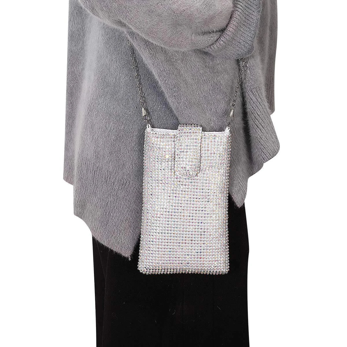 Shiny rhinestone mobile phone wallet, metal chain shoulder lipstick mini bag, dinner party ball messenger bag