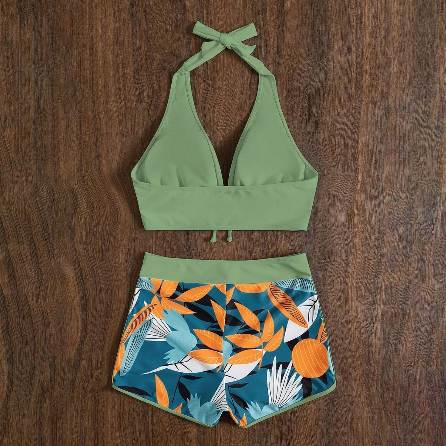 Shorts Bikinis Set  High Waist Swimsuit Women Swimwear  Plant Print Bathers Bathing Swim Suit Beachwear