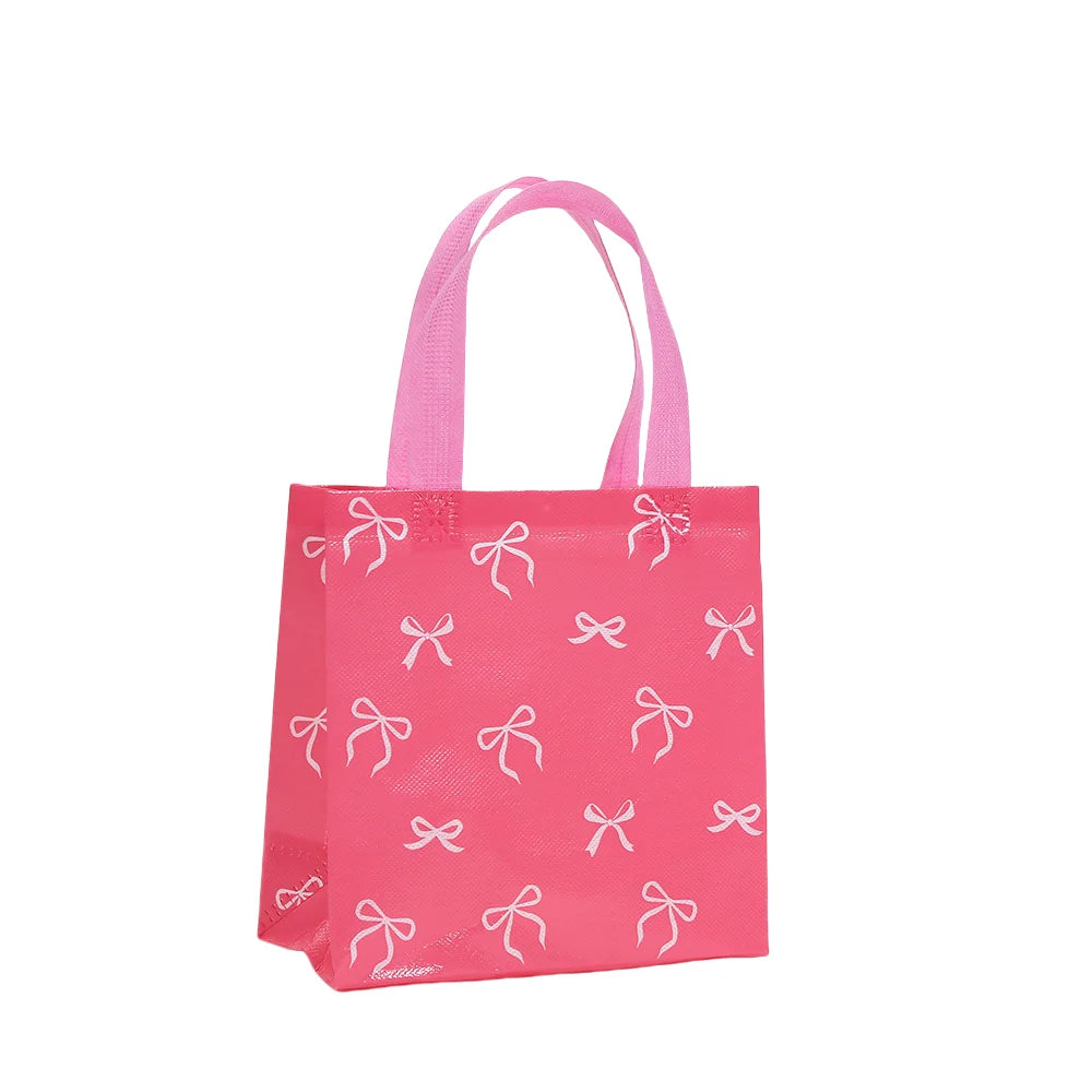 LPZHI Pink Bow Reusable Gift Tote Nonwoven Bag for Birthday Baby Shower Wedding Party Favors Kids Children's Day