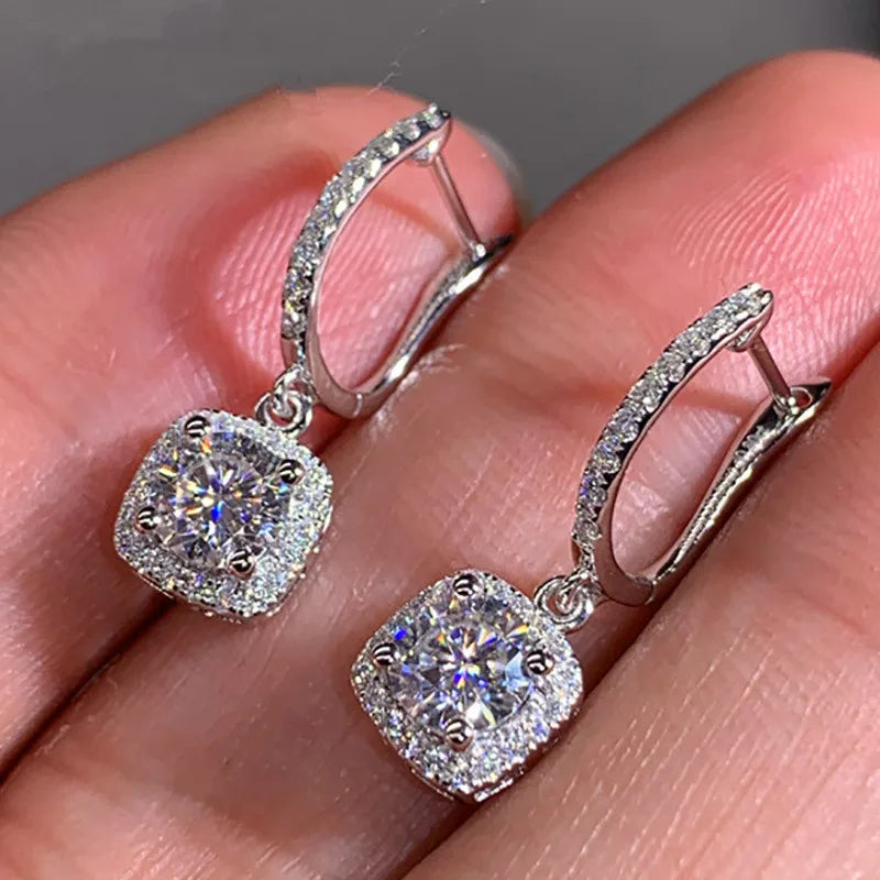 925 Sterling Silver Trendy Square Shape Drop Earrings Brilliant Bridal Engagement Wedding Jewelry Elegant Female Dangle Earring