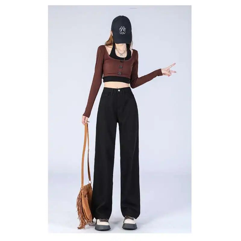 Ladies Vintage Wide Leg Girls High Waist Pants