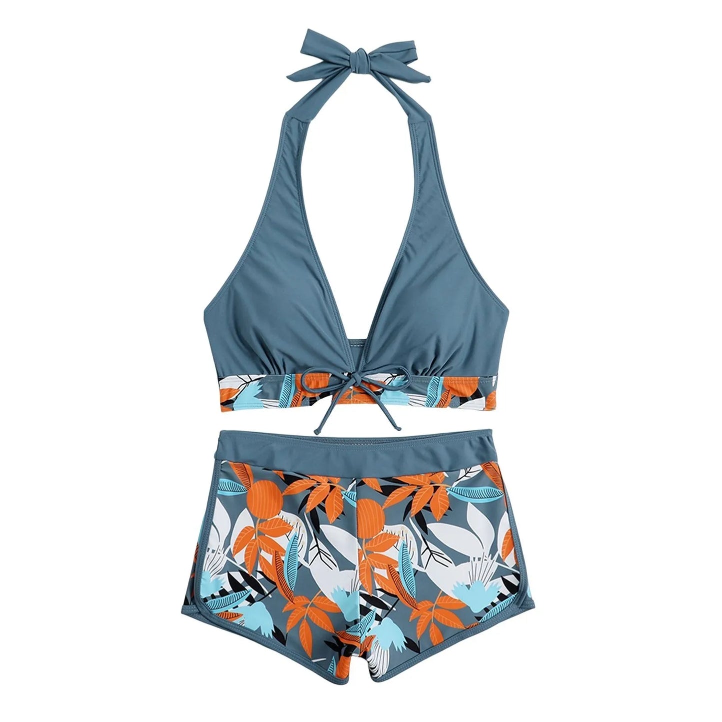Shorts Bikinis Set  High Waist Swimsuit Women Swimwear  Plant Print Bathers Bathing Swim Suit Beachwear
