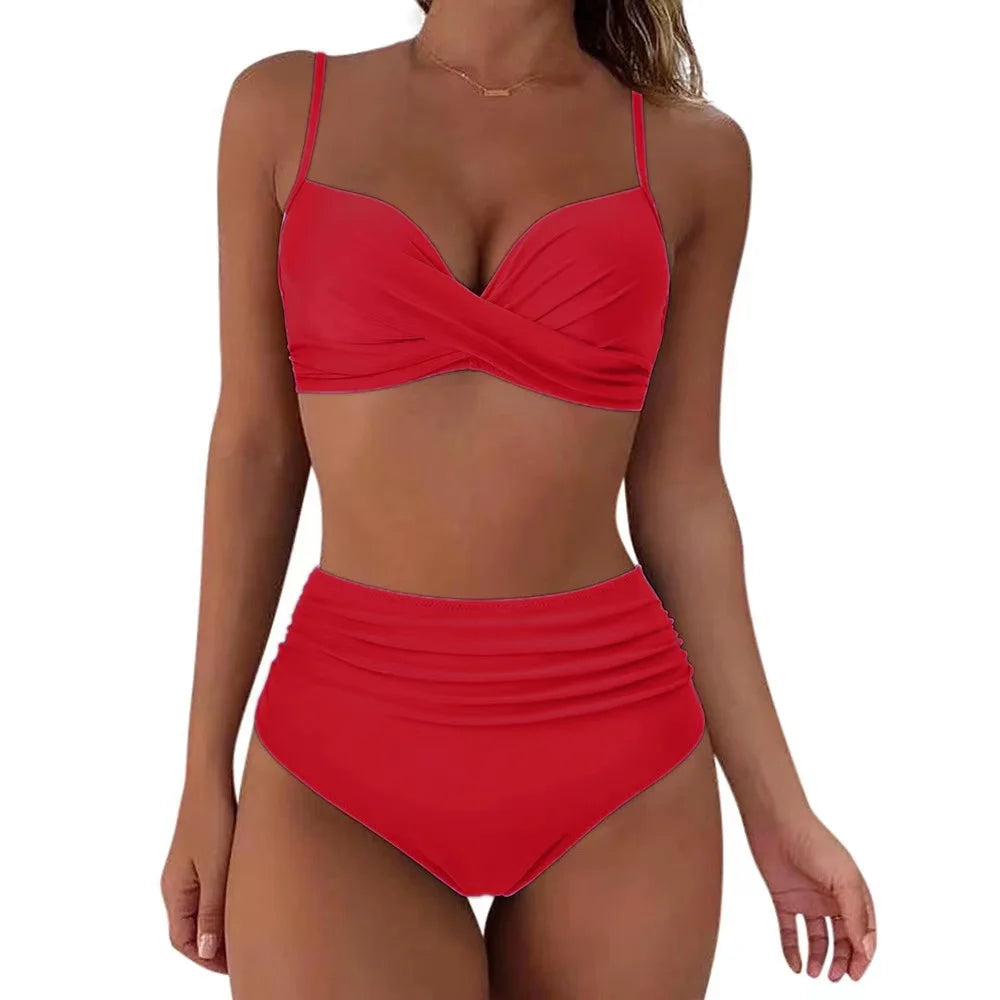 Vintage High Waist Bikinis 2025  Push Up Swimwear Printed Swimsuit Beachwear Summer Bathers Bathing Suit Swimming