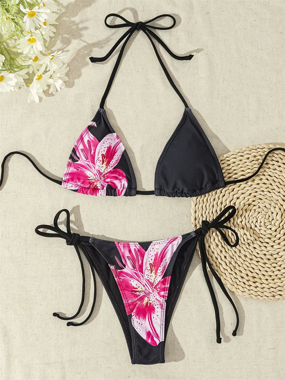 2025 New Flower Print Bikini Set Women's High Waist Long Skirt 3 Piece Swimsuit Sexy Mini Triangle Backless Thong Bathing Suit