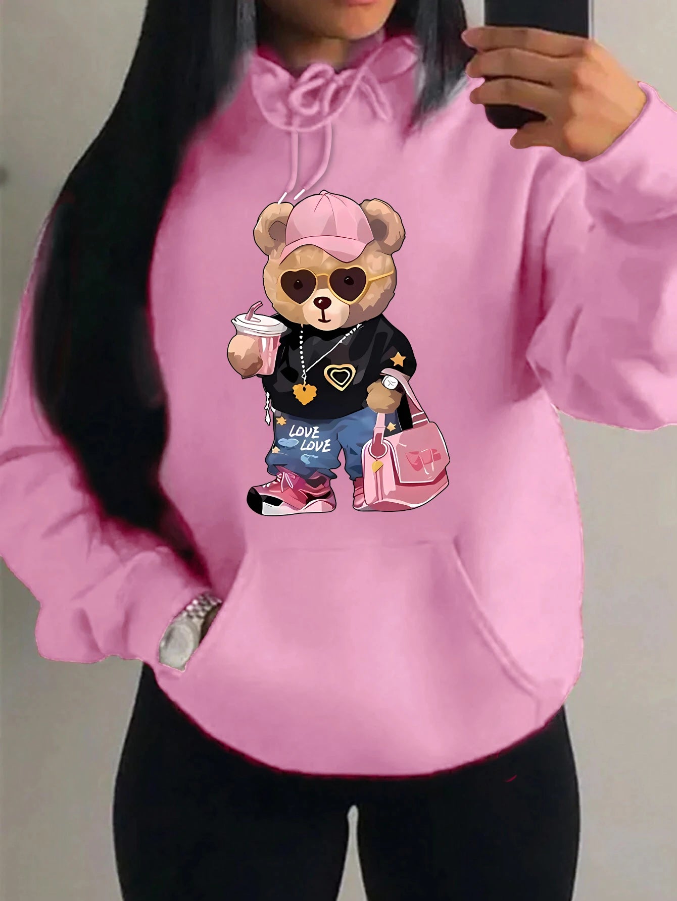 Cool Bear Sister Pattern Creative Design Women Clothes Creativity Fleece Hoodie Harajuku Pocket Pullovers Funny Autumn Hoody