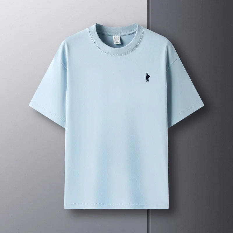 100% pure cotton short sleeve round neck men's T-shirt hot selling luxury brand summer exquisite pony embroidery breathable top