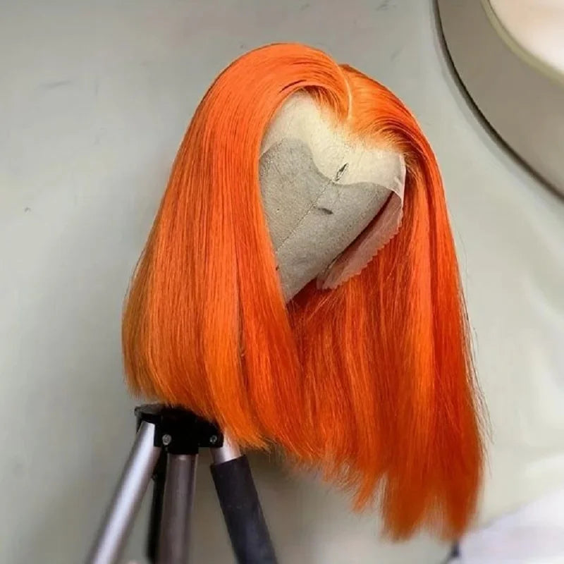 13x4 Lace Front Short Bob Wig 350 Ginger Orange Color Straight Transparent Lace Frontal Wigs Human Hair For Black Woman 10 Inch