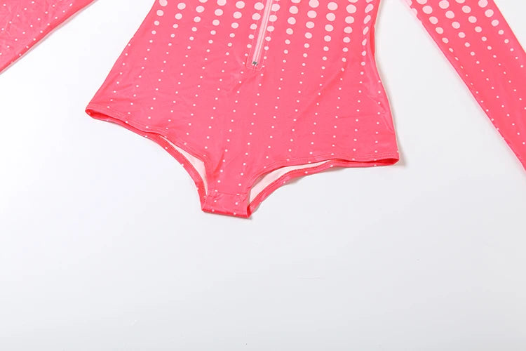 Weird Puss Letter Print Romper Women Sexy Zip Gradient Dot Tight Midnight Hipster Street Activity Stretch Turtleneck Playsuit
