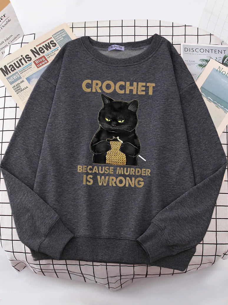 Crochet Because Murder Is Wrong Women's Hoody Fashion Fit Sweatshirt Casual Fleece Oversized Hoody Hip Hop All-match Tracksuit