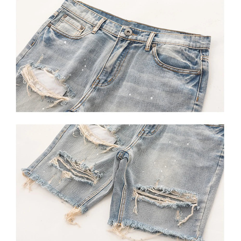 Summer Distressed Shorts Fashion Slim mens Ripped Short Vintage Streetwear