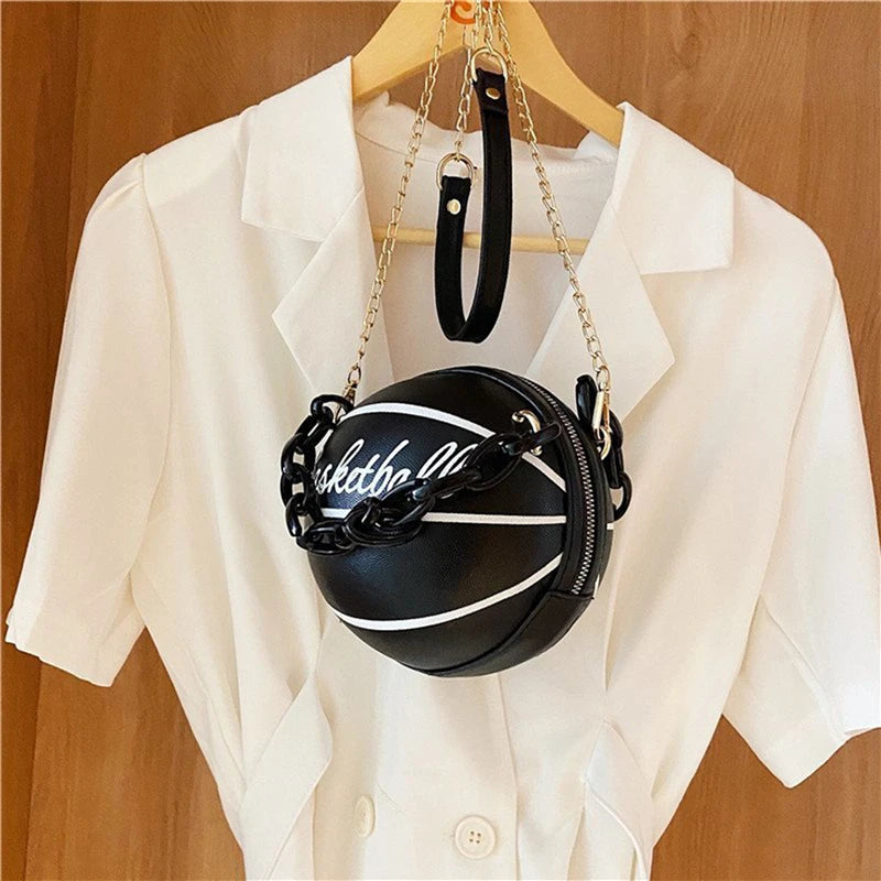 2024 Crossbody Bag New Network Red Personality Fun Pink Ins Versatile Chain Football Basketball Shoulder Bag Small Round Bag