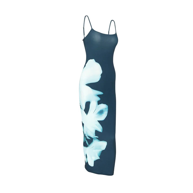 Summer Women's Dresses New Fashion Print Sleeveless Backless Bodycon Sexy Maxi Dresses Casual Streetwear Club Elegant Lady Dress