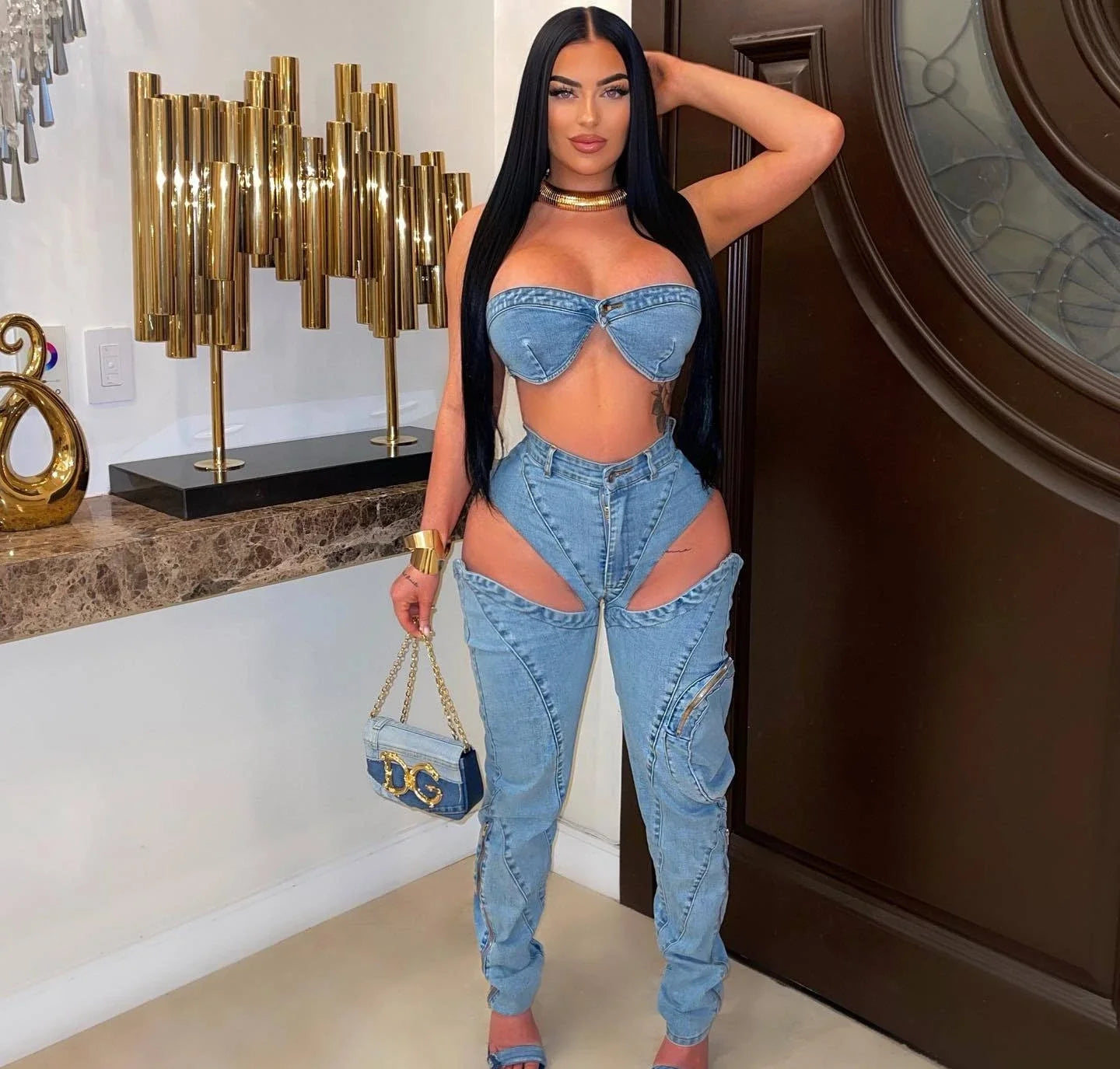 Sleveless Hollow Out 2 Piece Sets Outfit Women