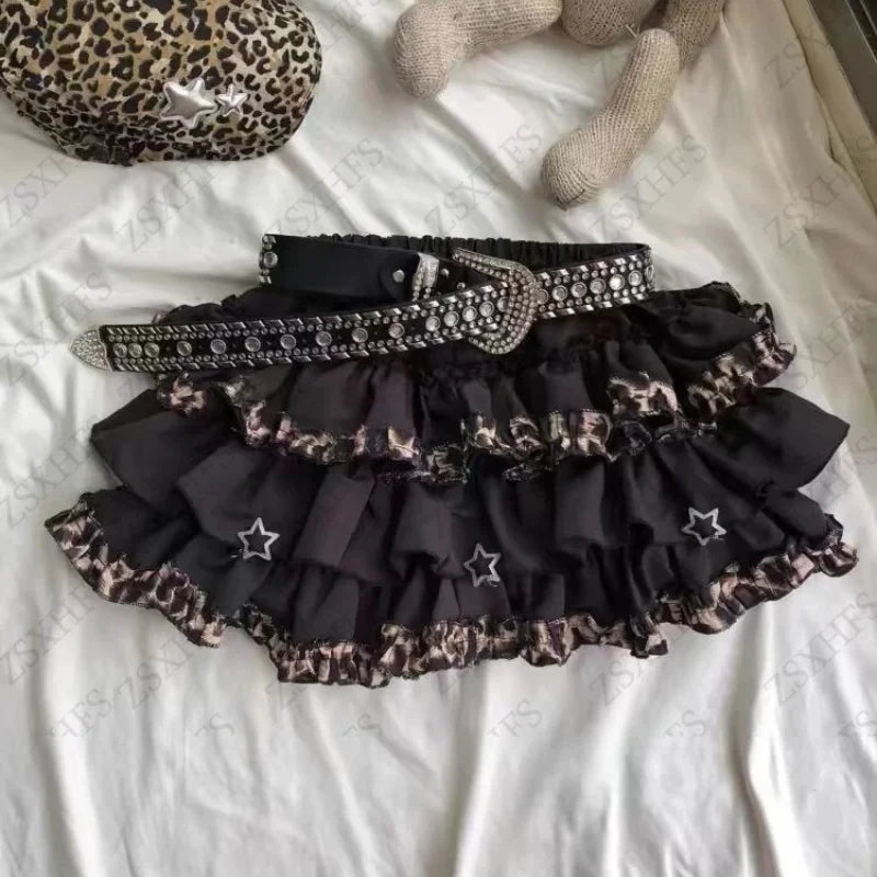 Subculture Gothic Skirt Women Clothing Sexy Leopard A-Line Vintage Streetwear Sweet Y2k Aesthetic Punk