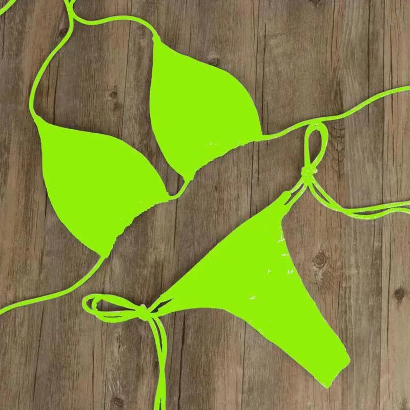 Solid Color Tie-Side G-String Bikini Set Breathtaking Bathing Suit with Feminine Bandage Design Sexy Brazilian Bikini Beachwear