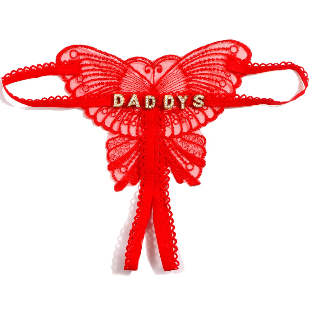 Sexy Butterfly Lace Panties Custom Name Crystal Letter Underwear Thong Transparent Lingerie Personality Girls Intimates Gift
