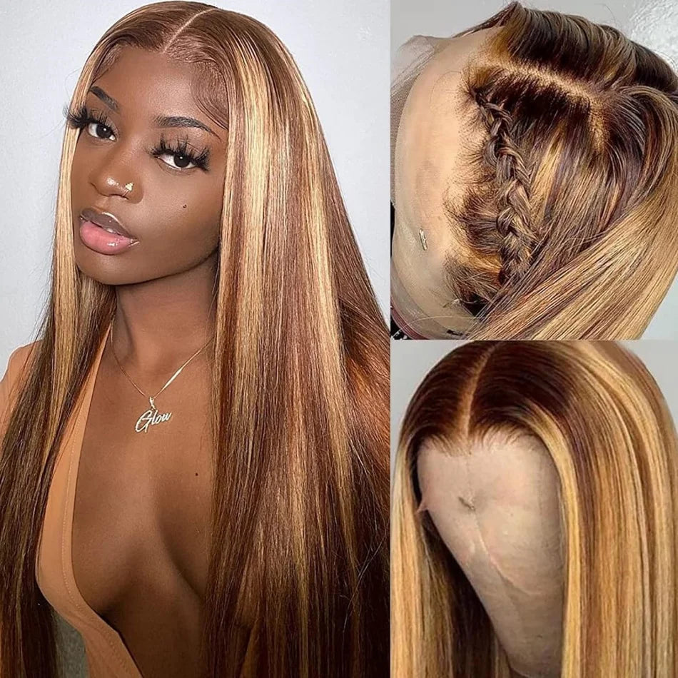Highlight Wig Human Hair Bone Straight Blond Ombre HD Lace Wig 13x4 13x6 Colored Human Hair Frontal Wig Brazilian Wigs For Women