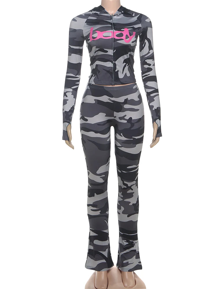 Weird Puss Leopard Print 2 Piece Set Women Tracksuit Letter Zip Hooded Crop Jacke+Leggings Matching Casual Sporty Street Outfits