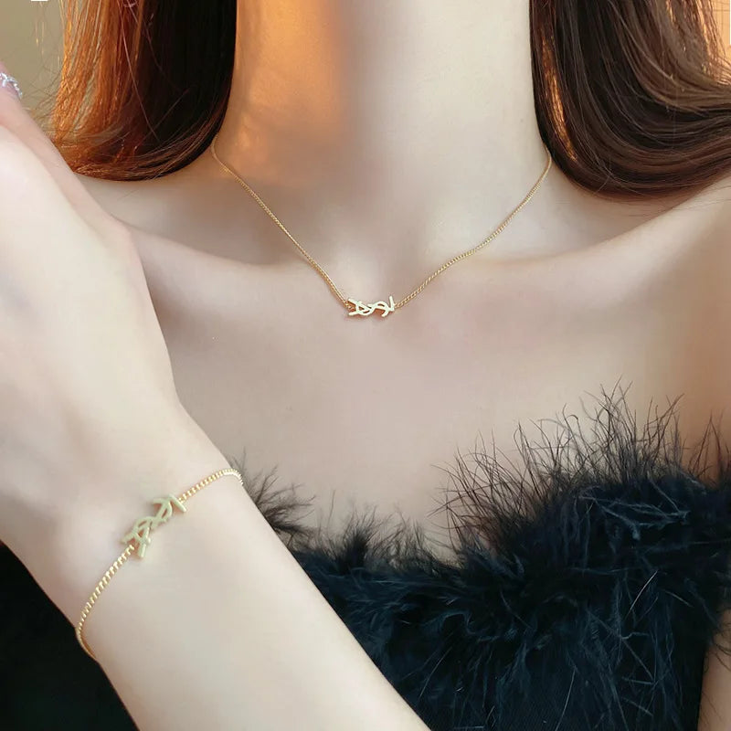 Silver Needle Metal Style Letter Earrings, French Minimalist And High-end Bracelet, Niche Fashion, Light Luxury Temperament