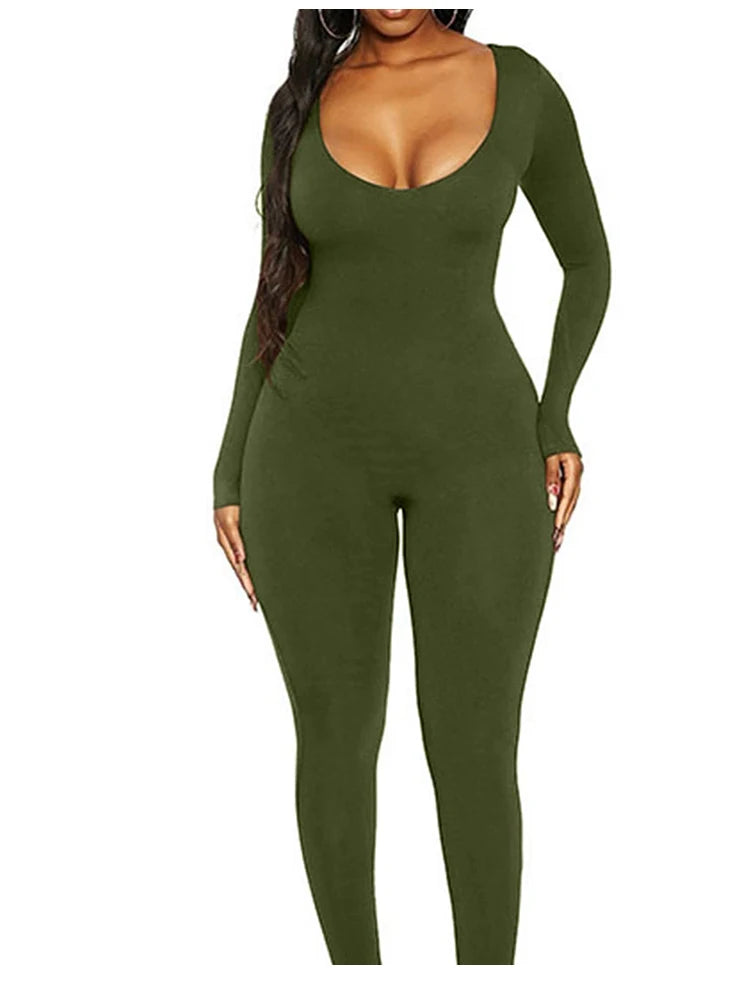 2024 Spring and Summer New Women's Jumpsuit Long Sleeve Solid Color Skinny Jumpsuit Fashion Sports Fitness Jumpsuit Pullover