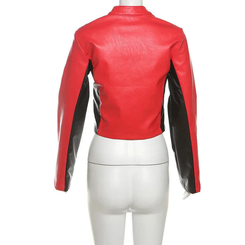 HLJ&GG Trendy Women's Outfits Women Leather Punk Letter Embroidery Crop Jacket And Button Shorts Two Piece Sets Y2K Streetwear
