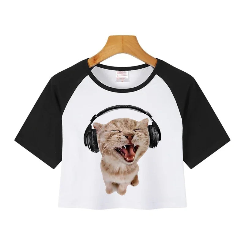 Korean Style Casual Crop Tops 2000s Y2k Print Women Tee Shirt Harajuku GOTH Cropped Mange Tshirt Funny Graphic T-shirt Female
