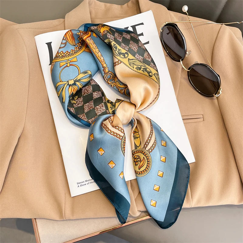 60Colors Luxury Scarf Women 70*70Cm Silk Feel Square Hair Wrapping Foulard Satin Shawl Big Size Head Bandana Hijab Handkerchief
