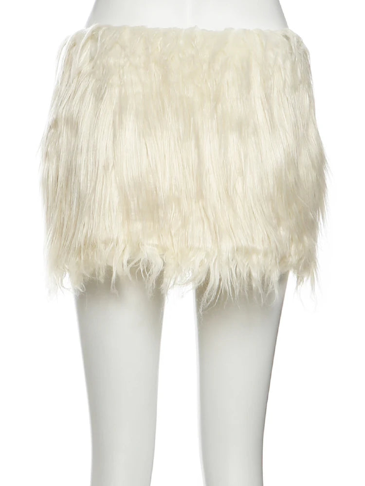 Weird Puss Sexy Elegant 2-Piece Set Women Elastic Y2K Patchwork Tube Tops+Fur Peach Hip Skirts Matching Midnight Party Clubwear