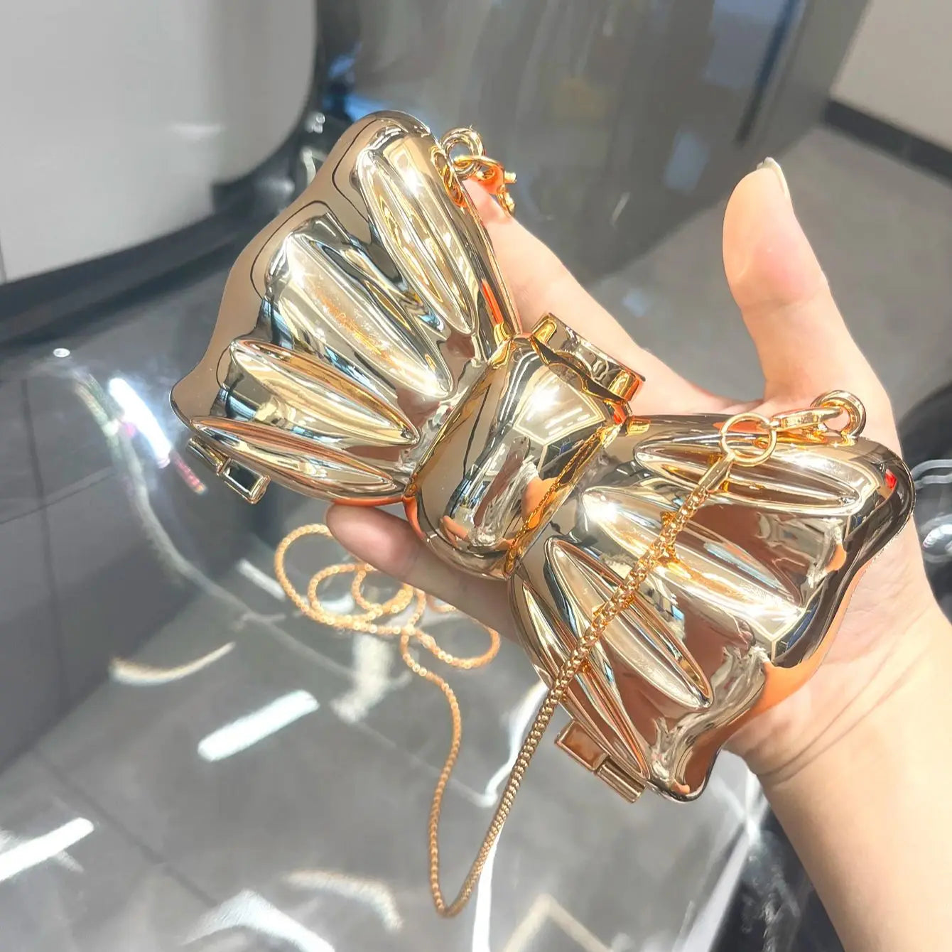 Golden Evening bag  Purses and handbag luxury Designer shoulder bags funny shape Party Wedding Round Acrylic Shiny Clutch purse