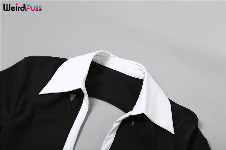 Weird Puss Backless Bandage Romper Women Sexy Polo-Neck Short Sleeve Stretch Fitness Playsuit Skinny Streetwear Hipster Overalls
