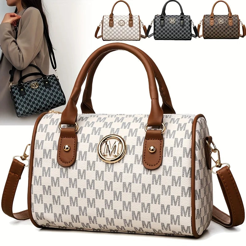 Women's Small Shoulder Crossbody Bag with Golden "M" Design, Synthetic Faux Leather Purse for Work, Travel, Parties & Gifts