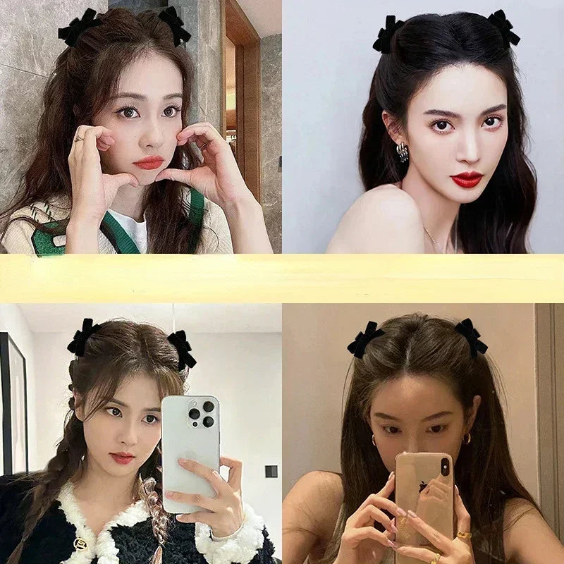Korean 1/2pcs Sweet Black Red Bow Small Hair Claw Clip Princess Velvet Bow Hair Clip Claw Clamp Headwear Girls Women