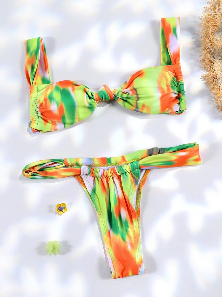 Brown Color Bikinis Bow Swimwear Women'S Summer Swimsuit 2025 Sexy Bikini Set Low Waist Beachwear Push Up Bathing Suits