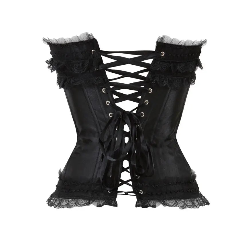 Women Sexy Satin Overbust Corset Lace Up Corsets Bustiers Top Gothic Ladies Halloween Plus Size White Red Black Pink korsett
