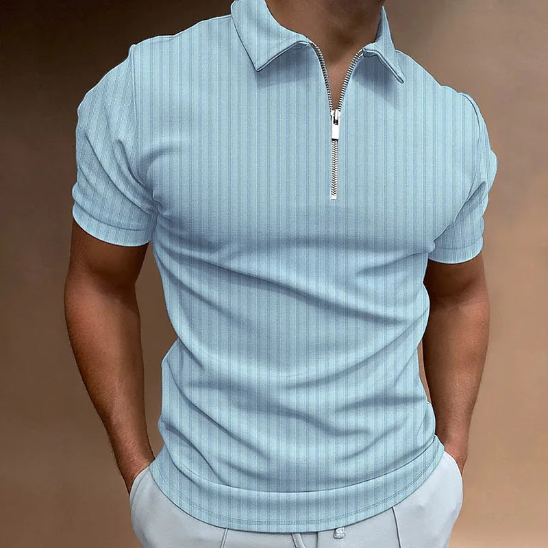 2024 new Short Sleeved Summer Europe And The United States New POLO Shirt Zipper Striped Short Sleeved Men's Polo Shirt