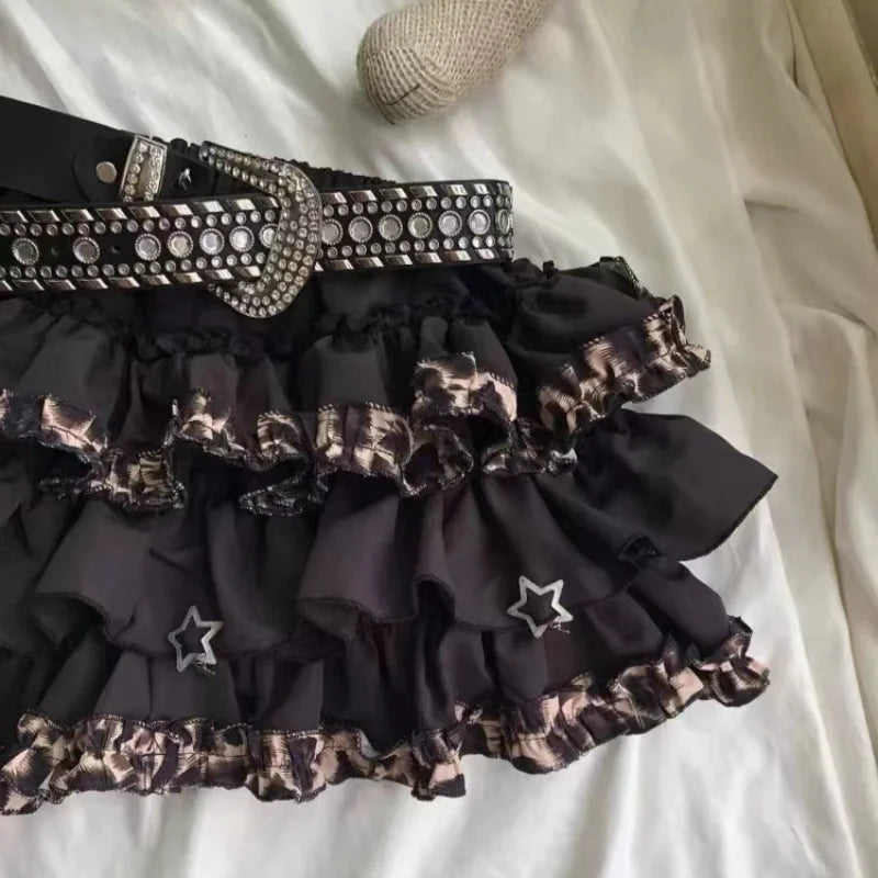 Subculture Gothic Skirt Women Clothing Sexy Leopard A-Line Vintage Streetwear Sweet Y2k Aesthetic Punk